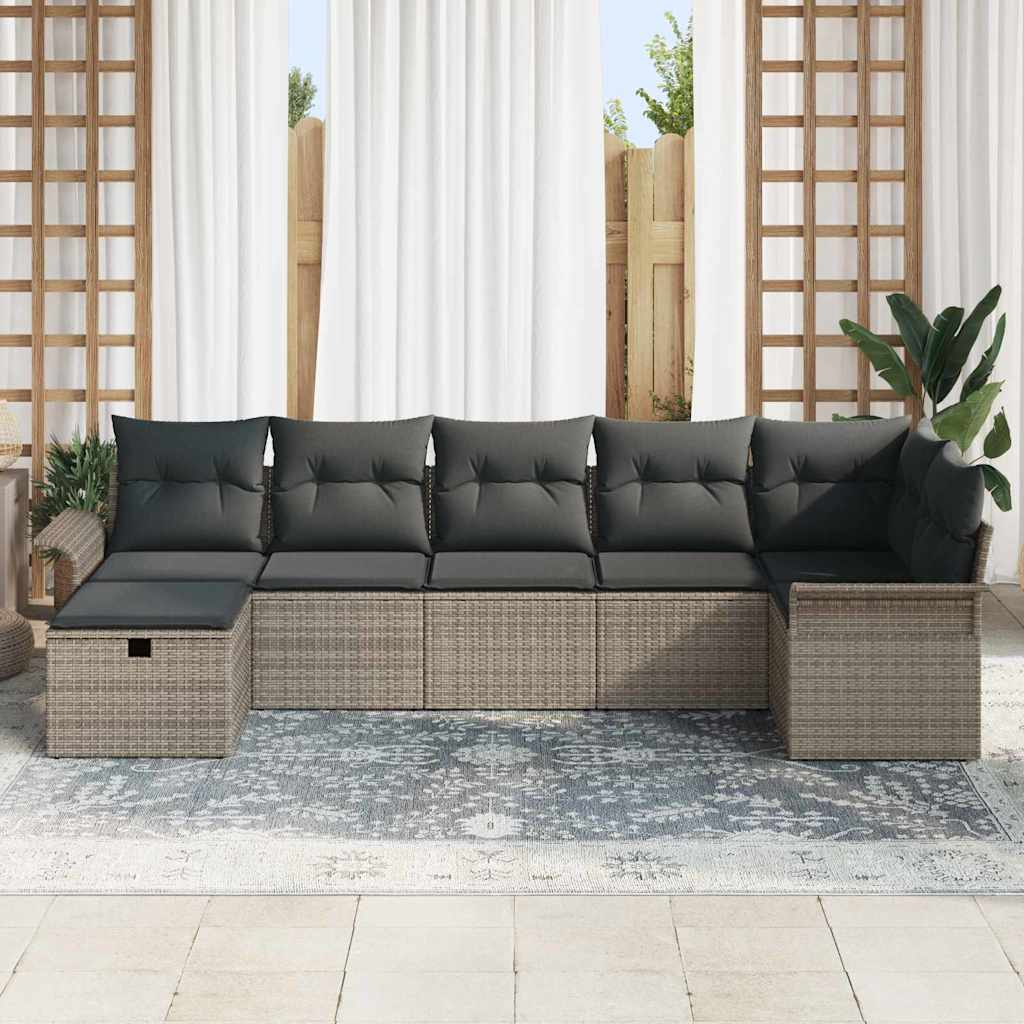 Garden Sofa Set with Cushion Manual 7 pcs Grey Poly Rattan