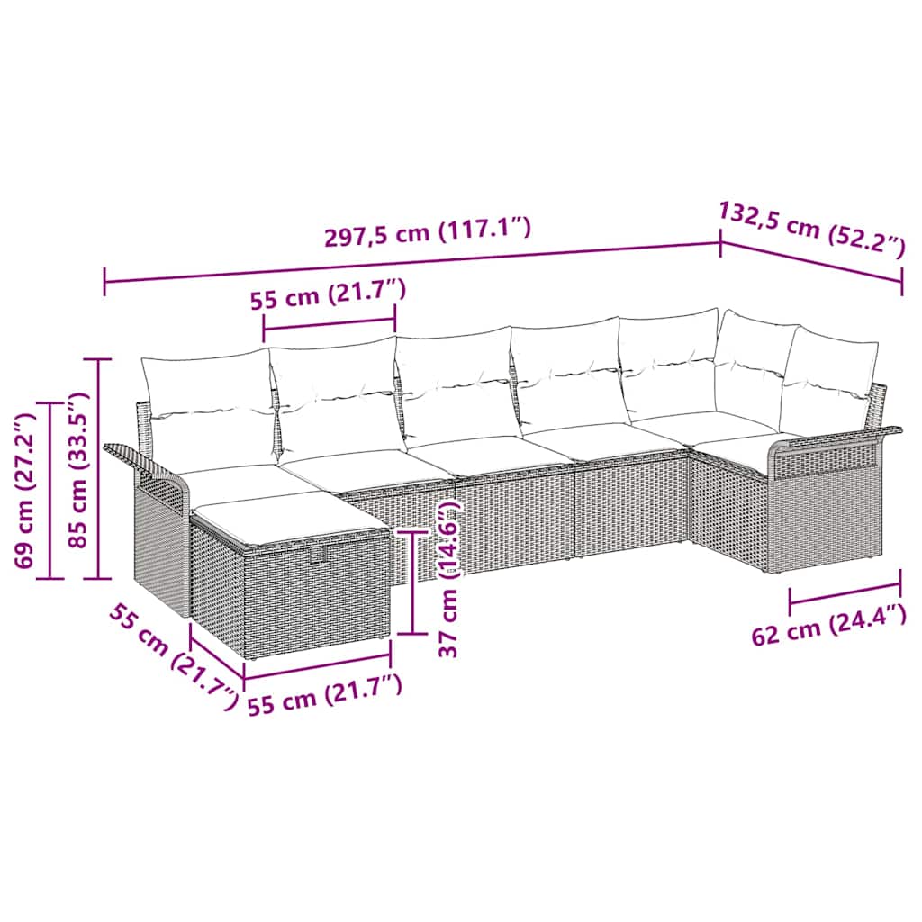 Garden Sofa Set 7 pcs Grey 297.5 x 132.5 x 85 cm Poly rattan