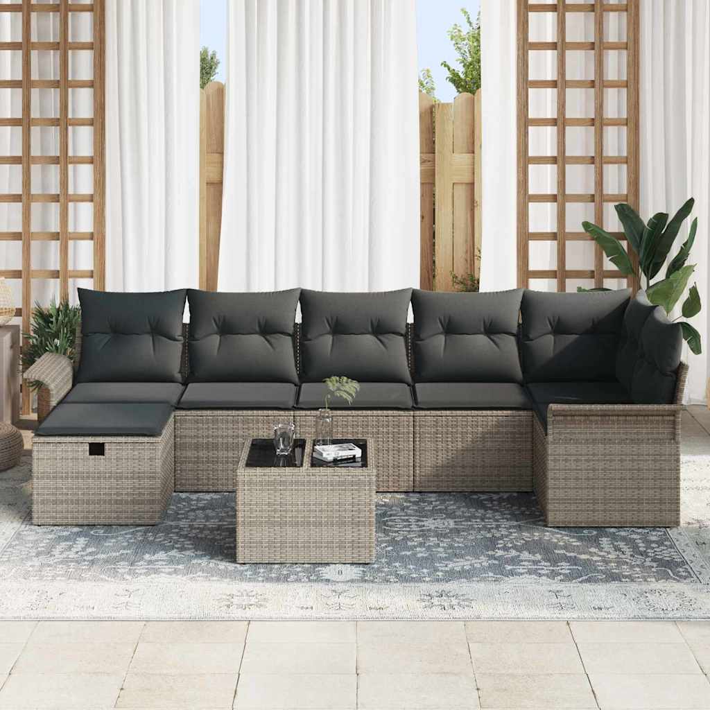 Garden Sofa Set with Cushion Manual 8 pcs Grey Poly Rattan