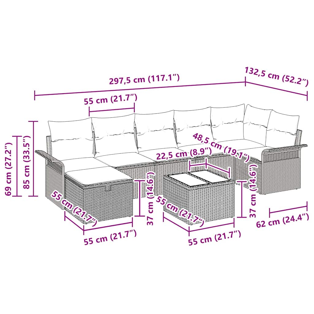 Garden Sofa Set 8 pcs Grey 297.5 x 132.5 x 85 cm Poly rattan