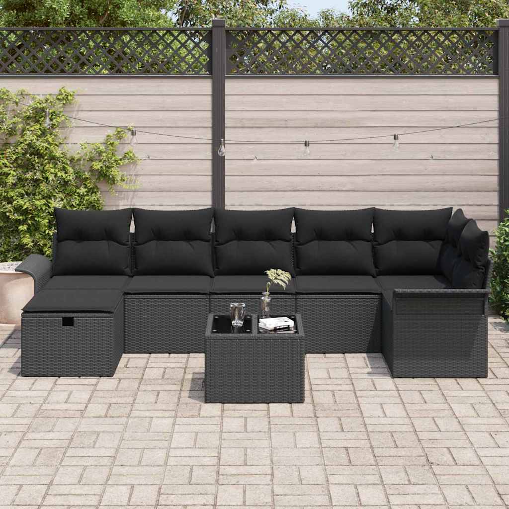 Garden Sofa Set 8 pcs Black 297.5 x 132.5 x 85 cm Poly rattan