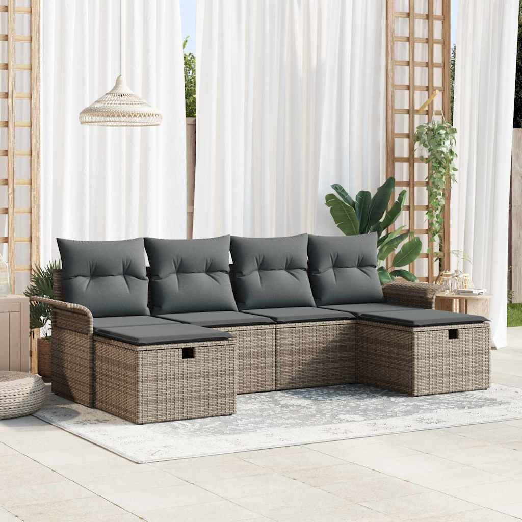 Garden Sofa Set with Cushion Manual 6 pcs Grey Poly Rattan