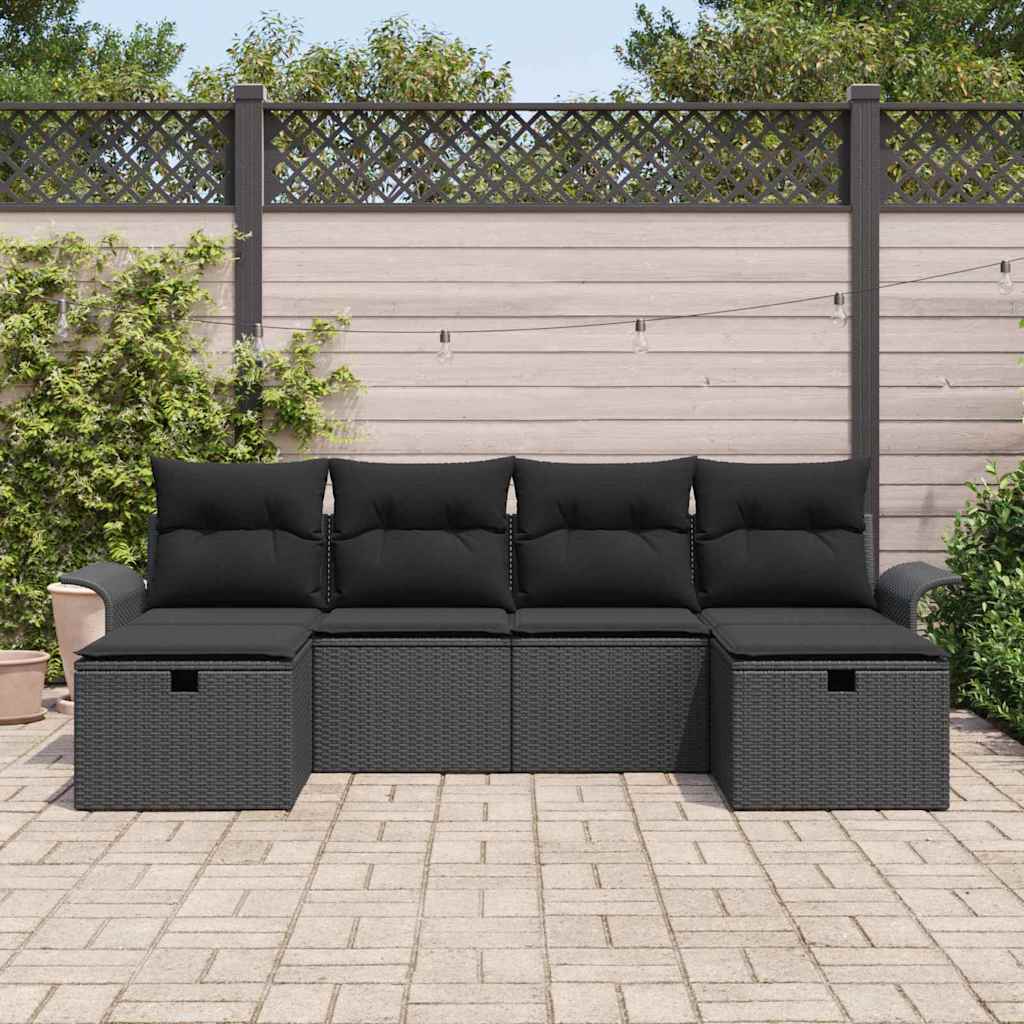 Garden Sofa Set with Cushion Manual 6 pcs Black Poly Rattan