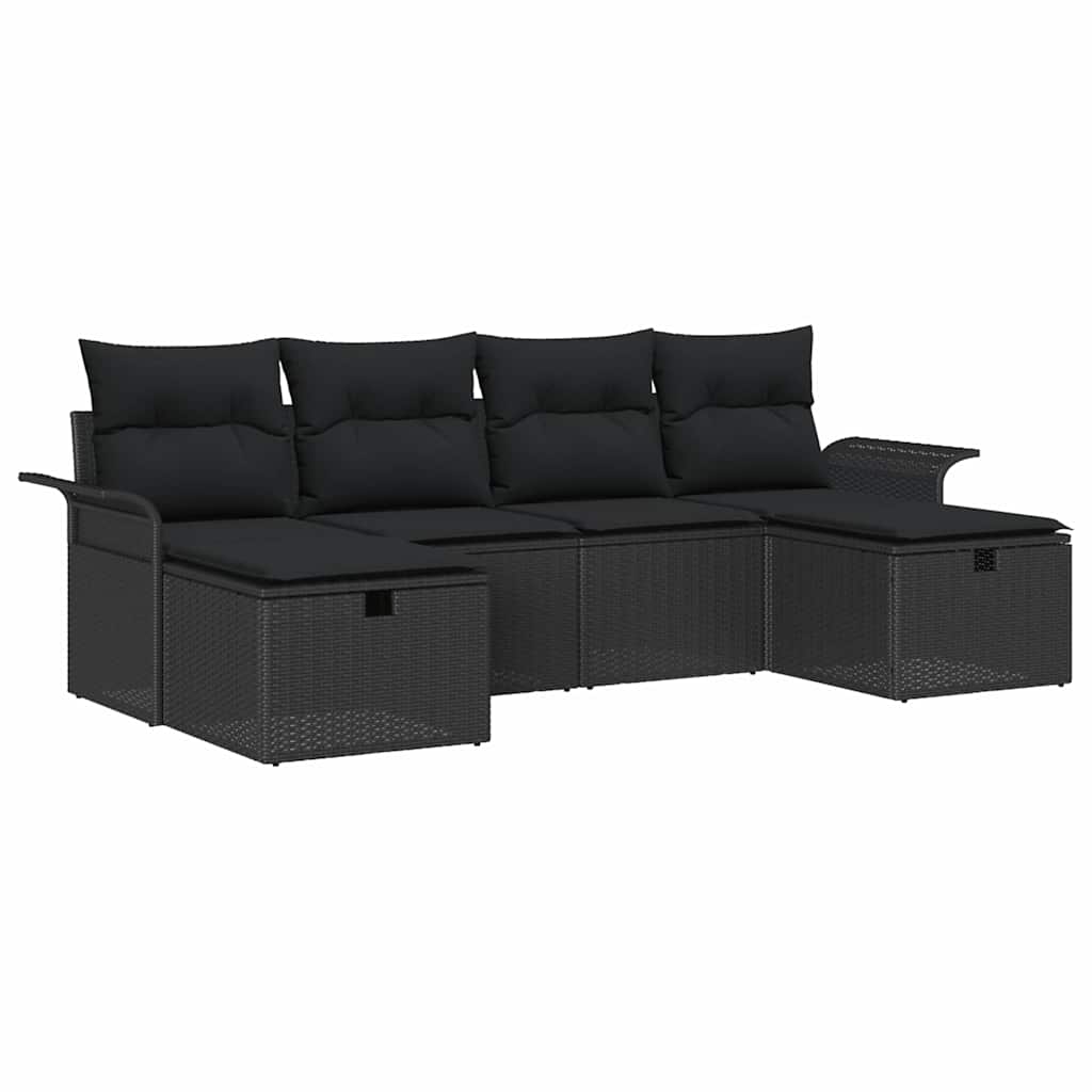 Garden Sofa Set with Cushion Manual 6 pcs Black Poly Rattan