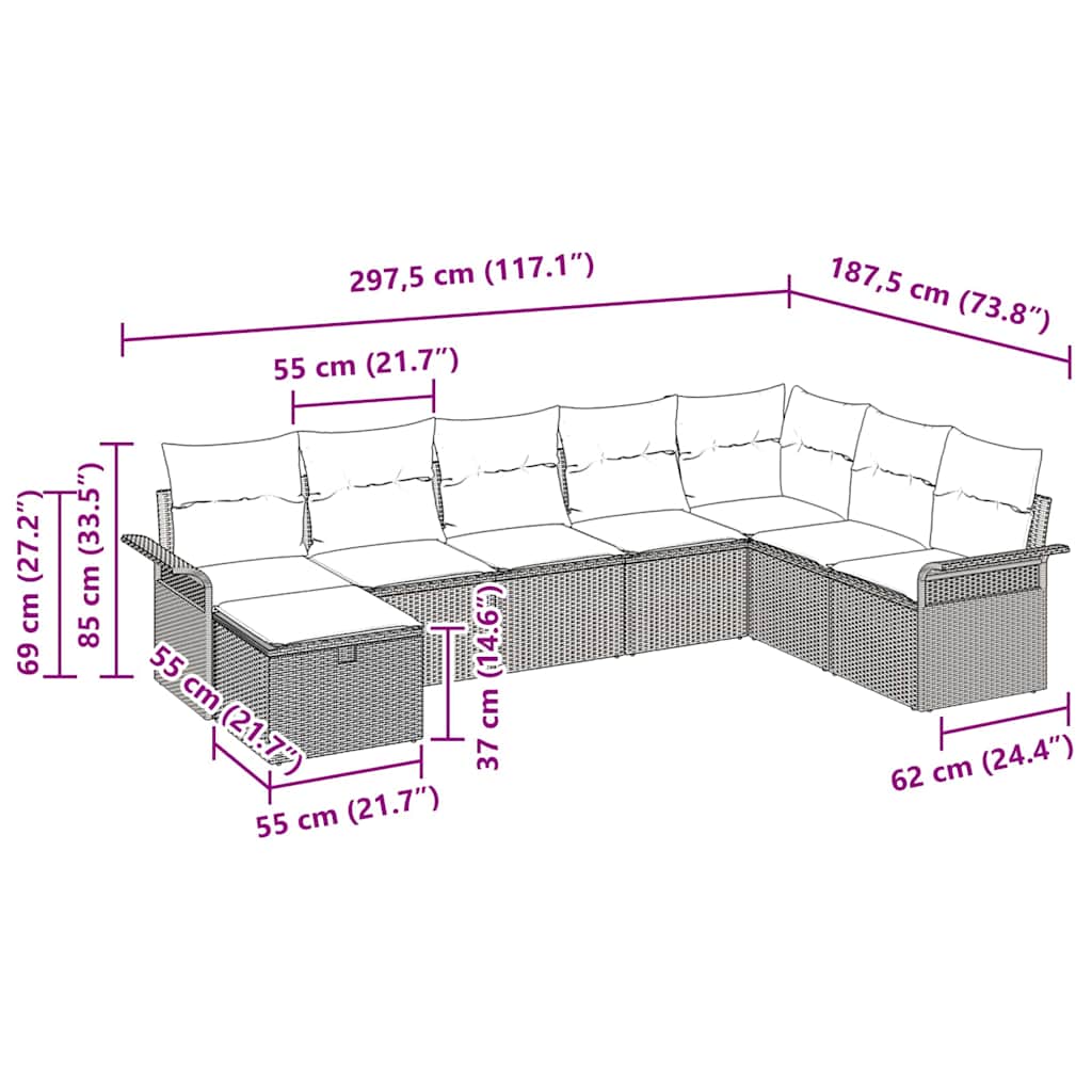 Garden Sofa Set 8 pcs Grey 297.5 x 187.5 x 85 cm Poly rattan