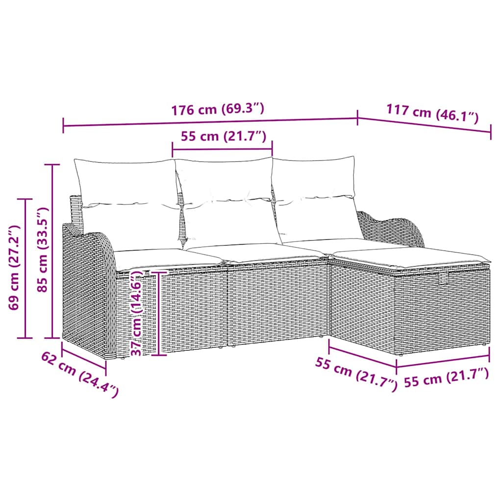 Garden Sofa Set 4 pcs Grey 176 x 117 x 85 cm Poly rattan