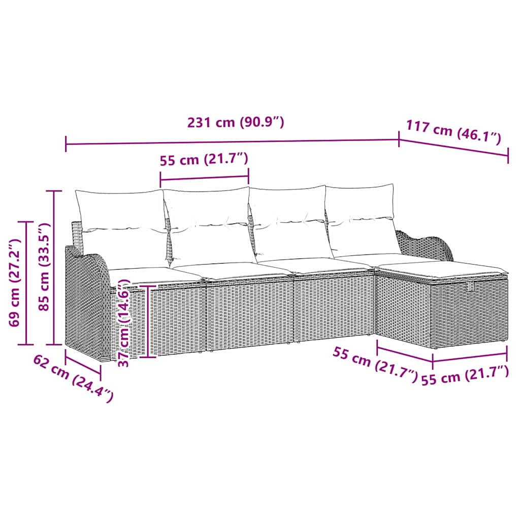 Garden Sofa Set 5 pcs Black 231 x 117 x 85 cm Poly rattan