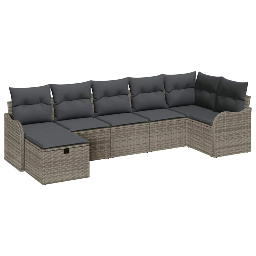 Sofa Set with Cushion with Storage 7 pcs Grey Poly Rattan