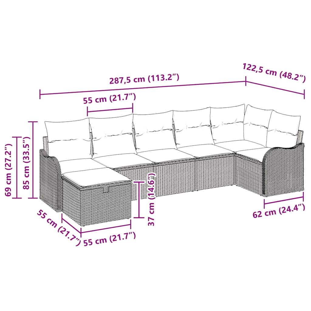 Garden Sofa Set 7 pcs Grey 287.5 x 122.5 x 85 cm Poly rattan