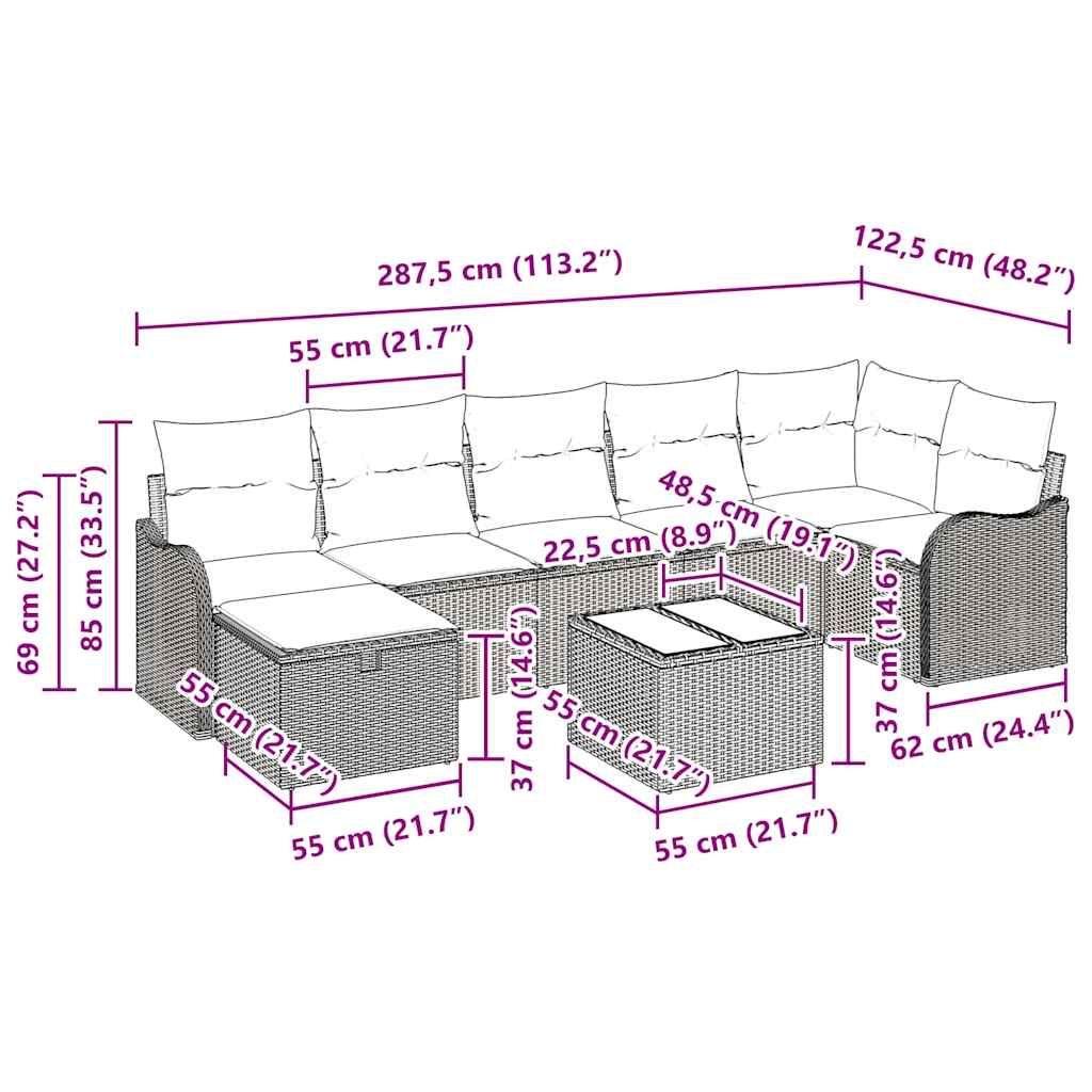 Garden Sofa Set 8 pcs Black 287.5 x 122.5 x 85 cm Poly rattan