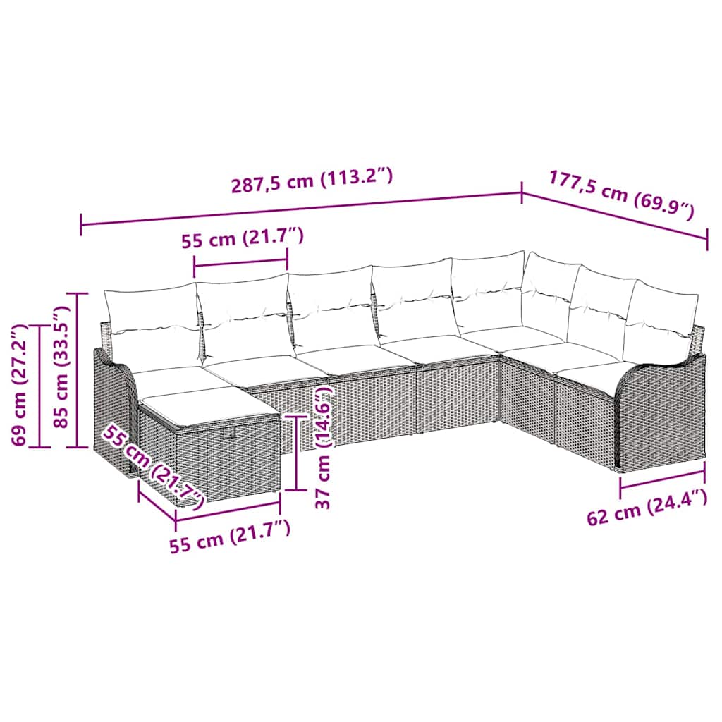 Garden Sofa Set 8 pcs Grey 287.5 x 177.5 x 85 cm Poly rattan