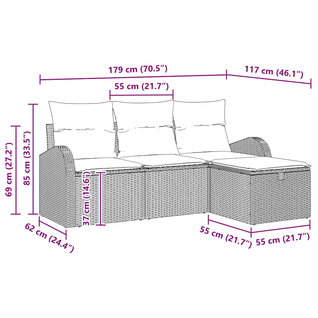 Garden Sofa Set 4 pcs Black 179 x 117 x 85 cm Poly rattan