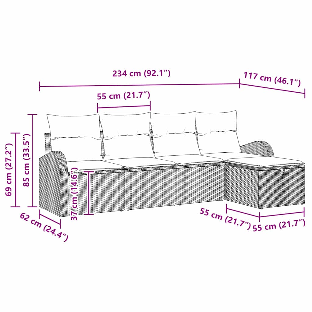 Garden Sofa Set 5 pcs Black 234 x 117 x 85 cm Poly rattan