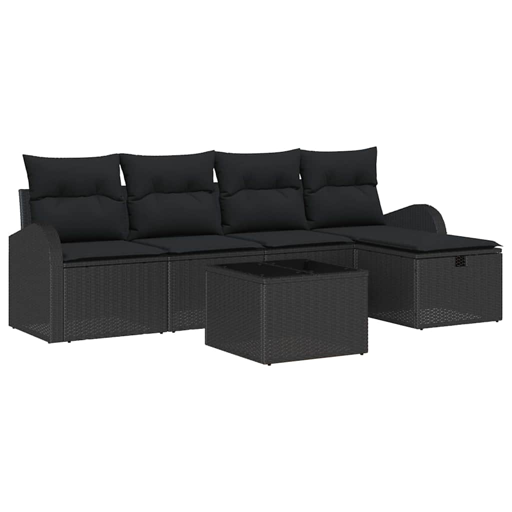 Sofa Set with Cushion with Storage 6 pcs Black Poly Rattan
