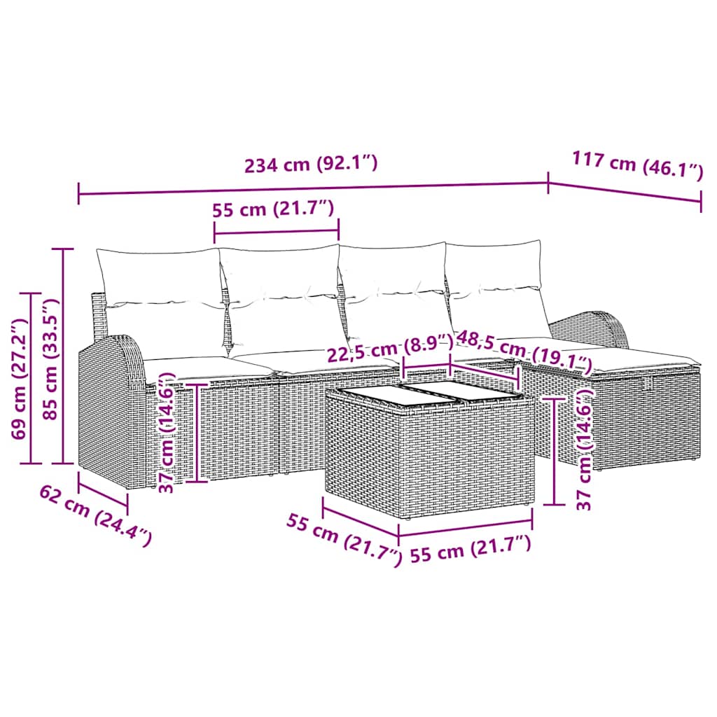 Sofa Set with Cushion with Storage 6 pcs Black Poly Rattan