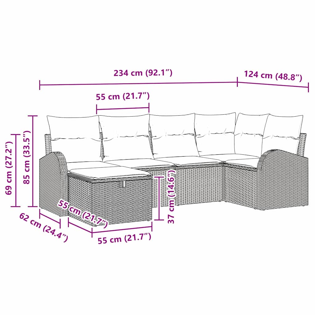 Garden Sofa Set 6 pcs Black 234 x 124 x 85 cm Poly rattan