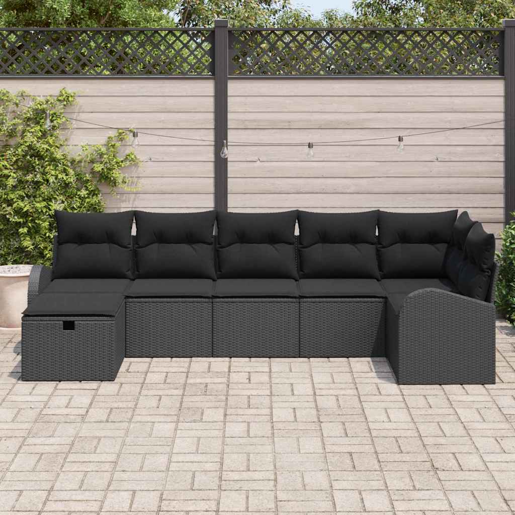 Sofa Set with Cushion with Storage 7 pcs Black Poly Rattan