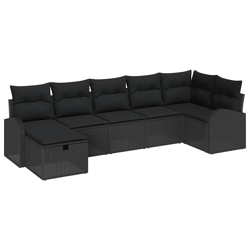 Sofa Set with Cushion with Storage 7 pcs Black Poly Rattan