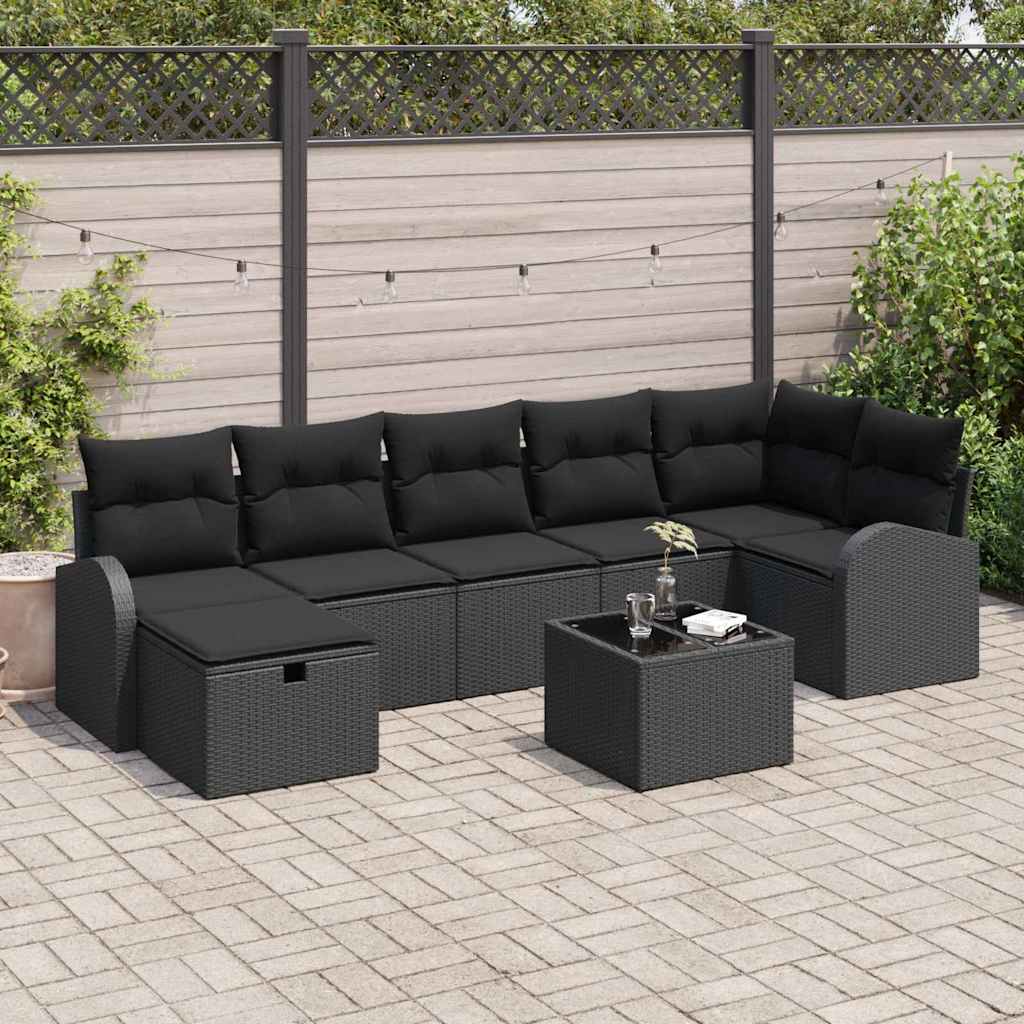Sofa Set with Cushion with Storage 8 pcs Black Poly Rattan