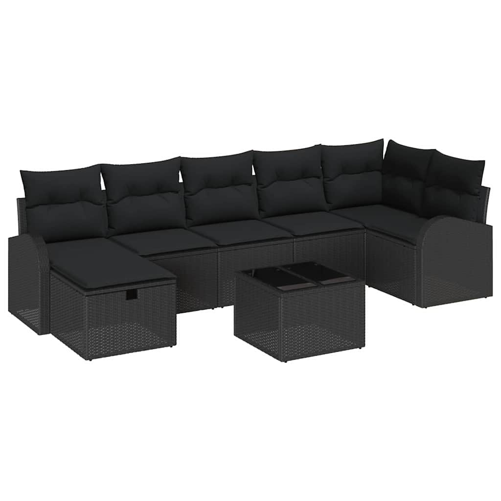 Sofa Set with Cushion with Storage 8 pcs Black Poly Rattan