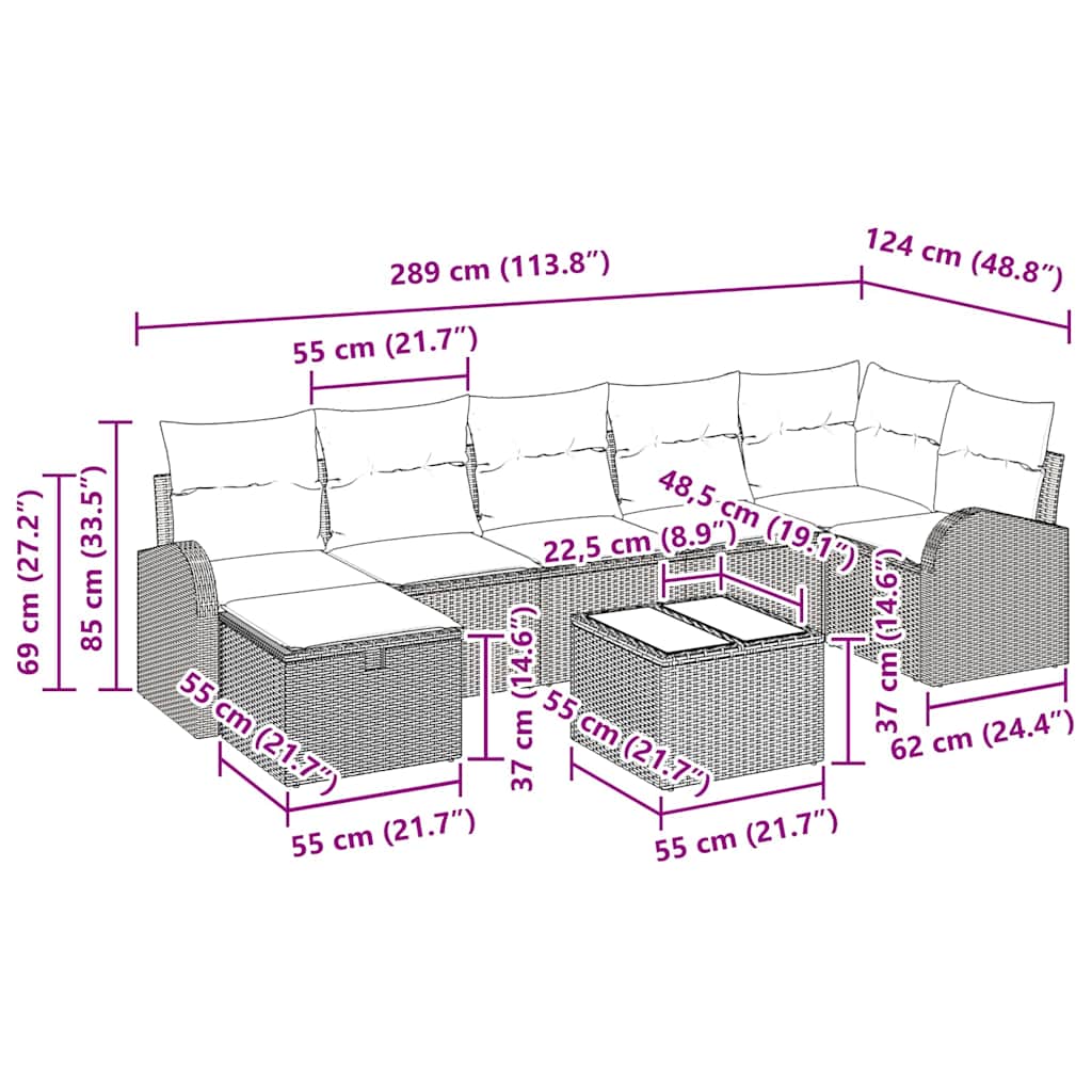 Garden Sofa Set 8 pcs Black 289 x 124 x 85 cm Poly rattan
