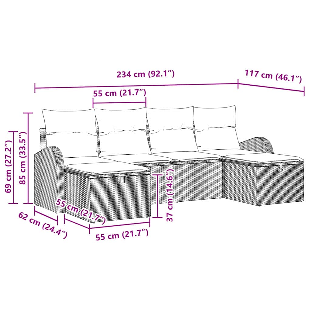Garden Sofa Set 6 pcs Black 234 x 117 x 85 cm Poly rattan