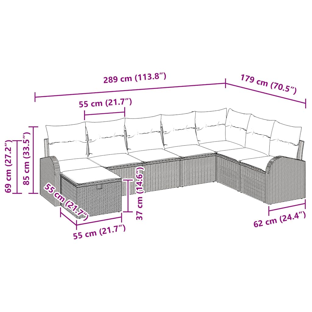Garden Sofa Set 8 pcs Black 289 x 179 x 85 cm Poly rattan