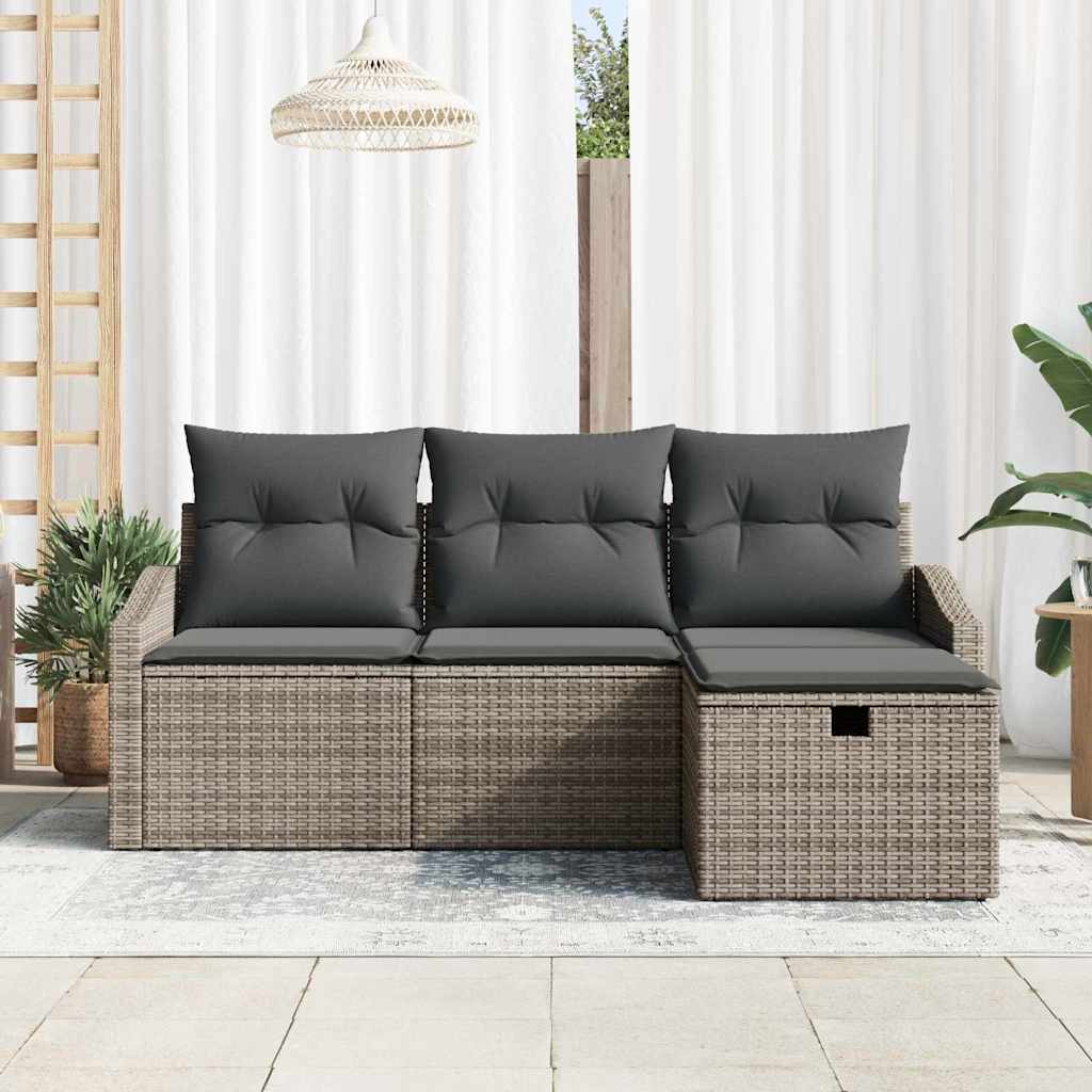 Sofa Set with Cushion with Storage 4 pcs Grey Poly Rattan