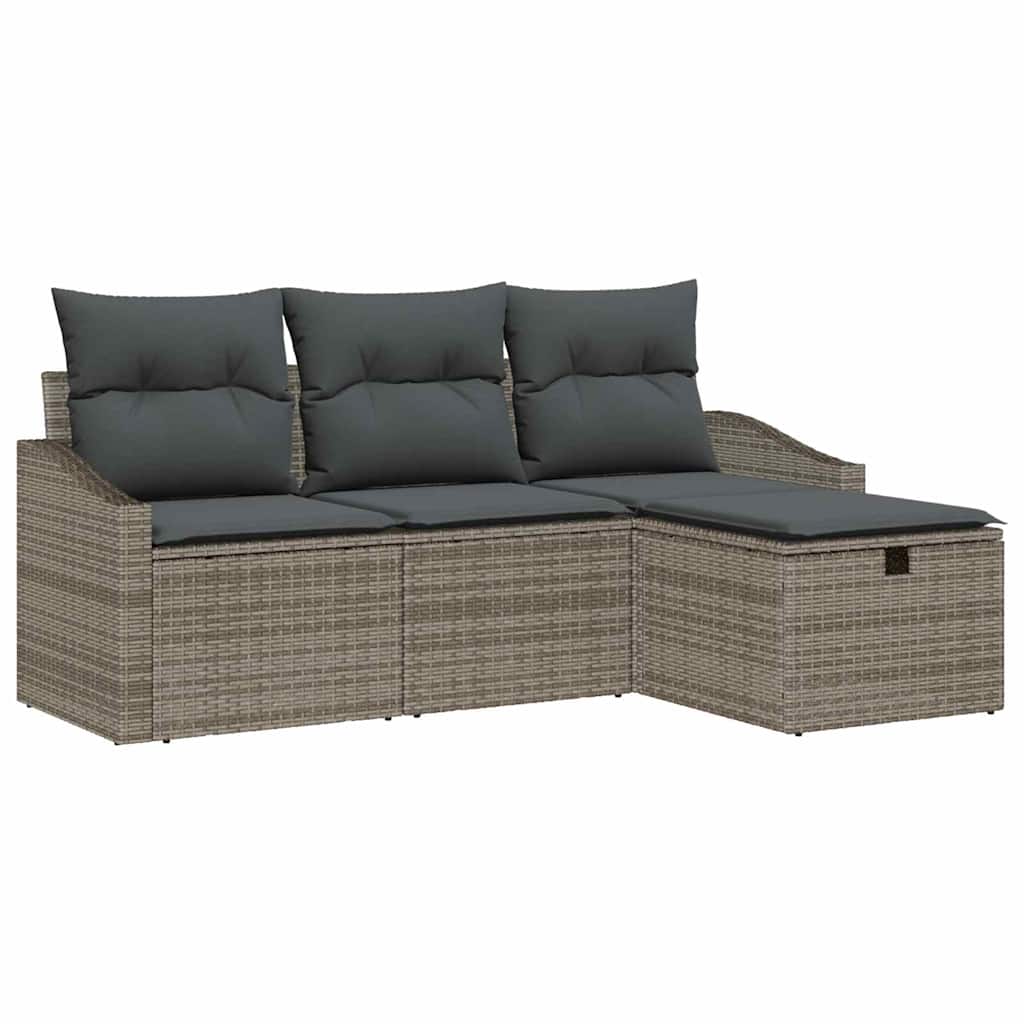 Sofa Set with Cushion with Storage 4 pcs Grey Poly Rattan