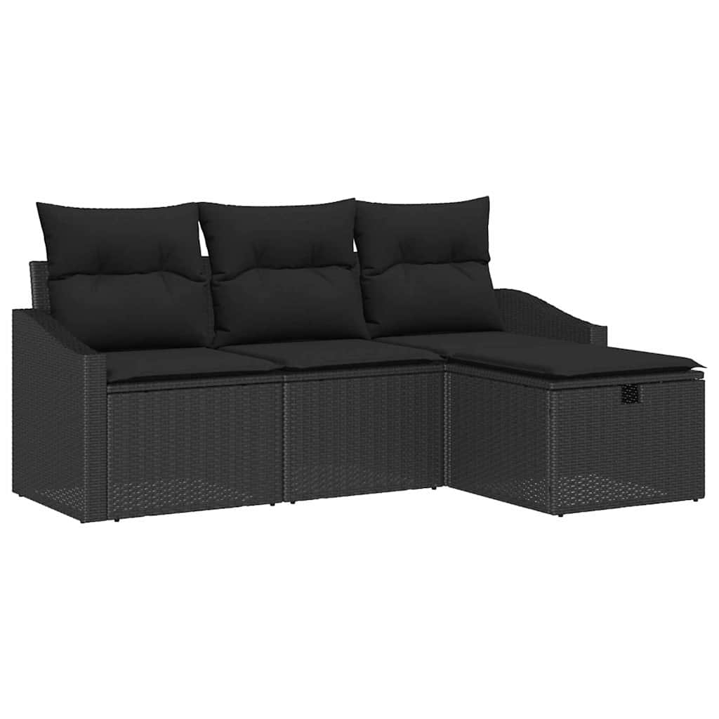 Sofa Set with Cushion with Storage 4 pcs Black Poly Rattan