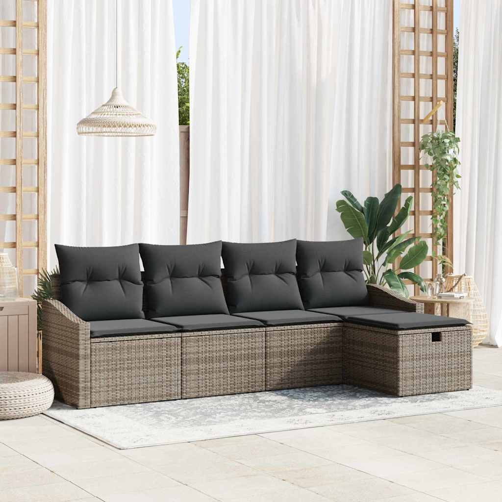 Garden Sofa Set with Cushion 5 pcs Grey Poly rattan