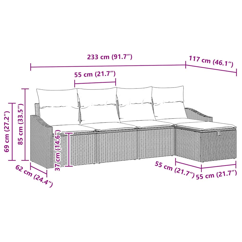 Garden Sofa Set with Cushion 5 pcs Grey Poly rattan