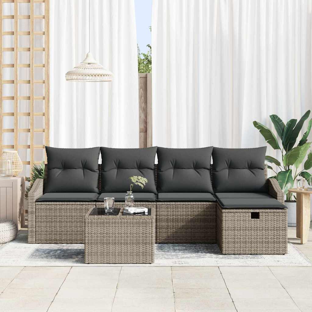 Garden Sofa Set with Cushion 6 pcs Grey Poly rattan