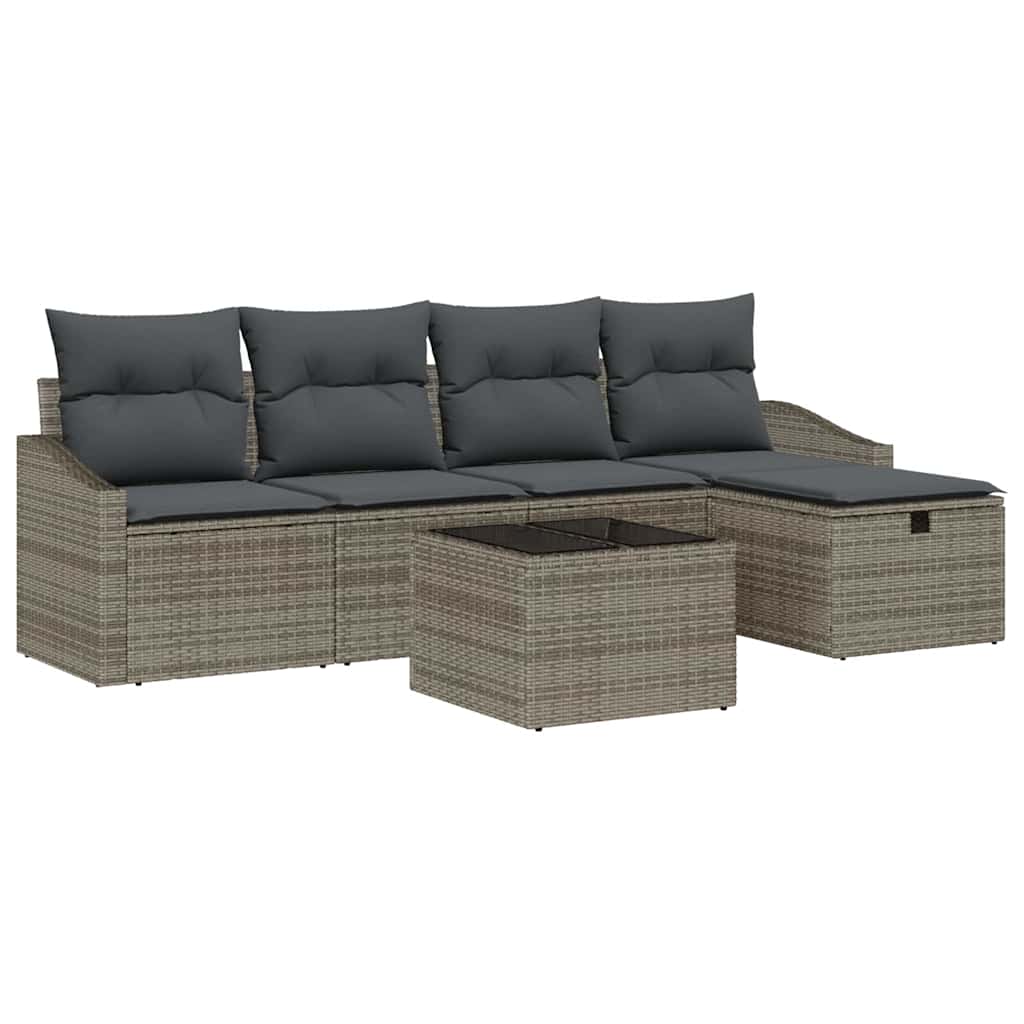 Garden Sofa Set with Cushion 6 pcs Grey Poly rattan