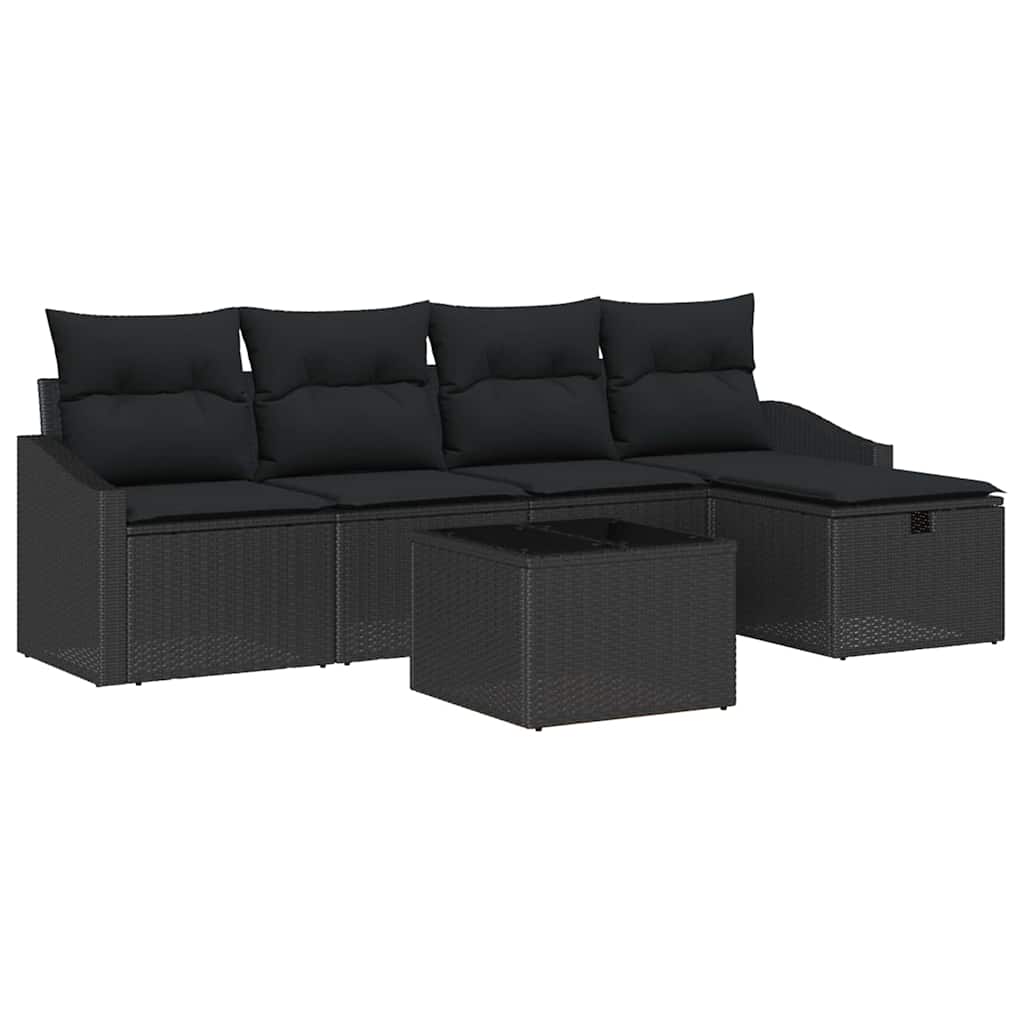 Sofa Set with Cushion with Storage 6 pcs Black Poly Rattan