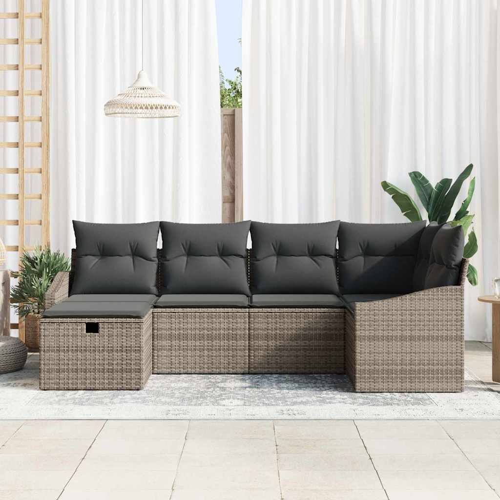 Garden Sofa Set 6 pcs Grey Poly Rattan, Powder-Coated Steel