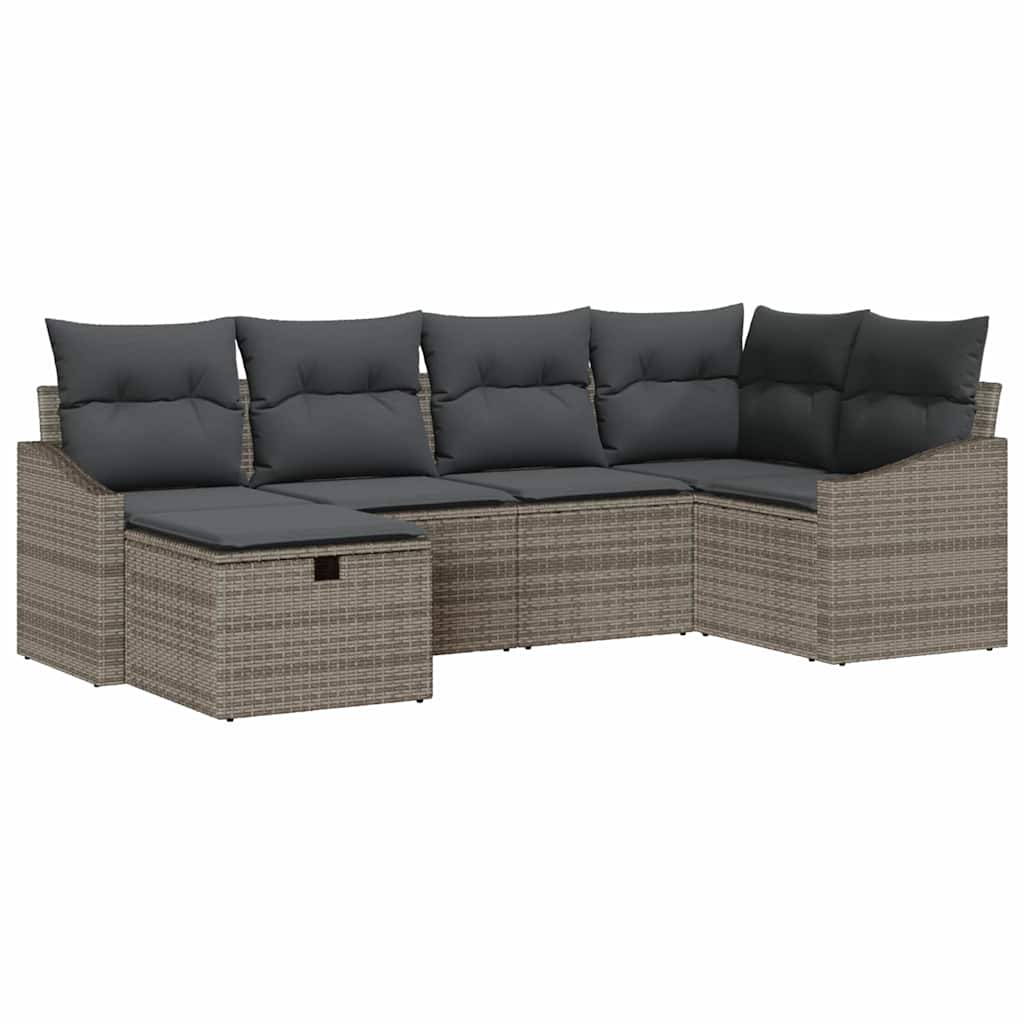 Garden Sofa Set 6 pcs Grey Poly Rattan, Powder-Coated Steel