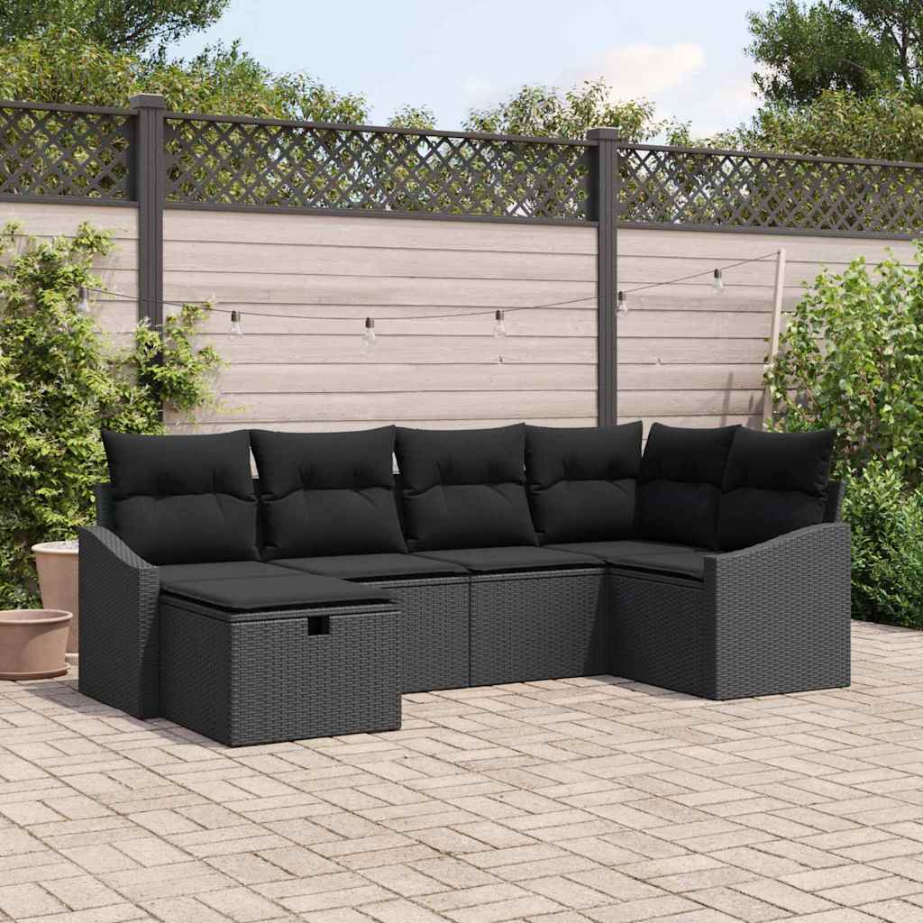 Garden Sofa Set 6 pcs Black Poly Rattan, Powder-Coated Steel
