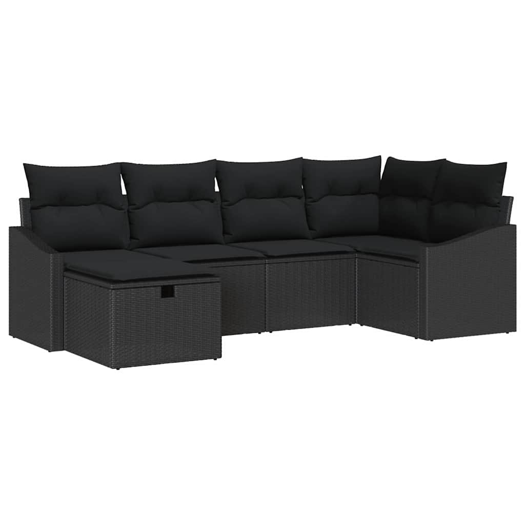 Garden Sofa Set 6 pcs Black Poly Rattan, Powder-Coated Steel
