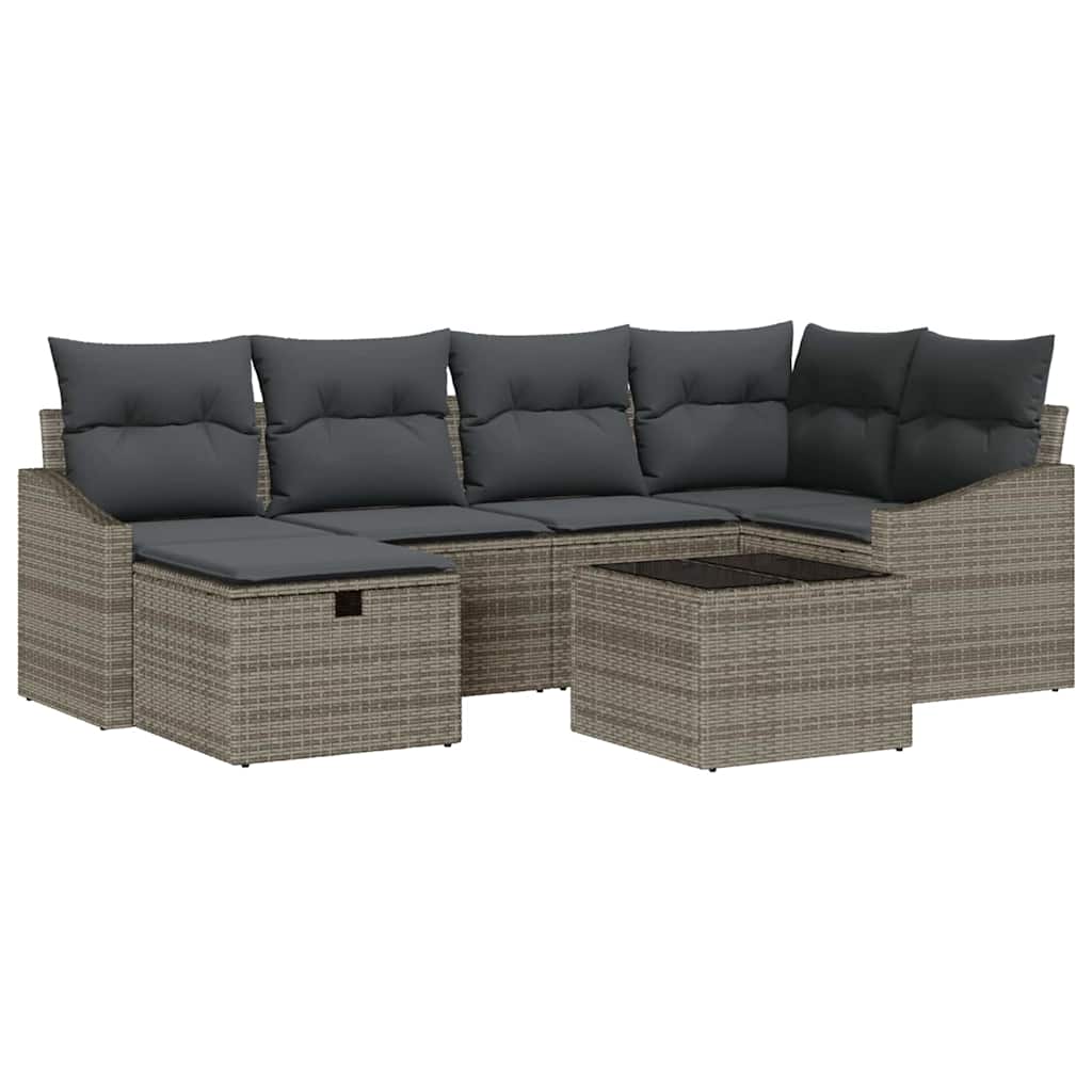 Garden Sofa Set 7 pcs Grey Poly Rattan, Powder-Coated Steel