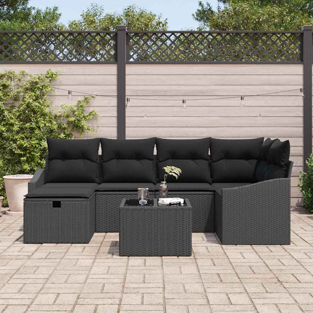 Garden Sofa Set 7 pcs Black Poly Rattan, Powder-Coated Steel