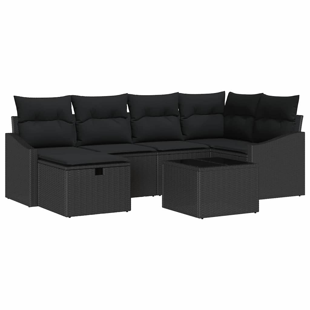 Garden Sofa Set 7 pcs Black Poly Rattan, Powder-Coated Steel