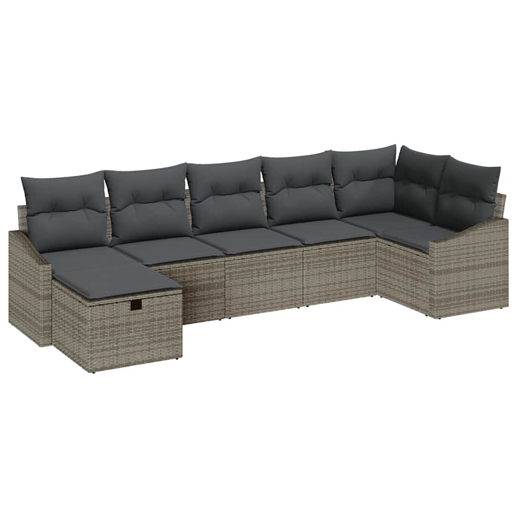 Garden Sofa Set with Cushion 7 pcs Grey Poly rattan