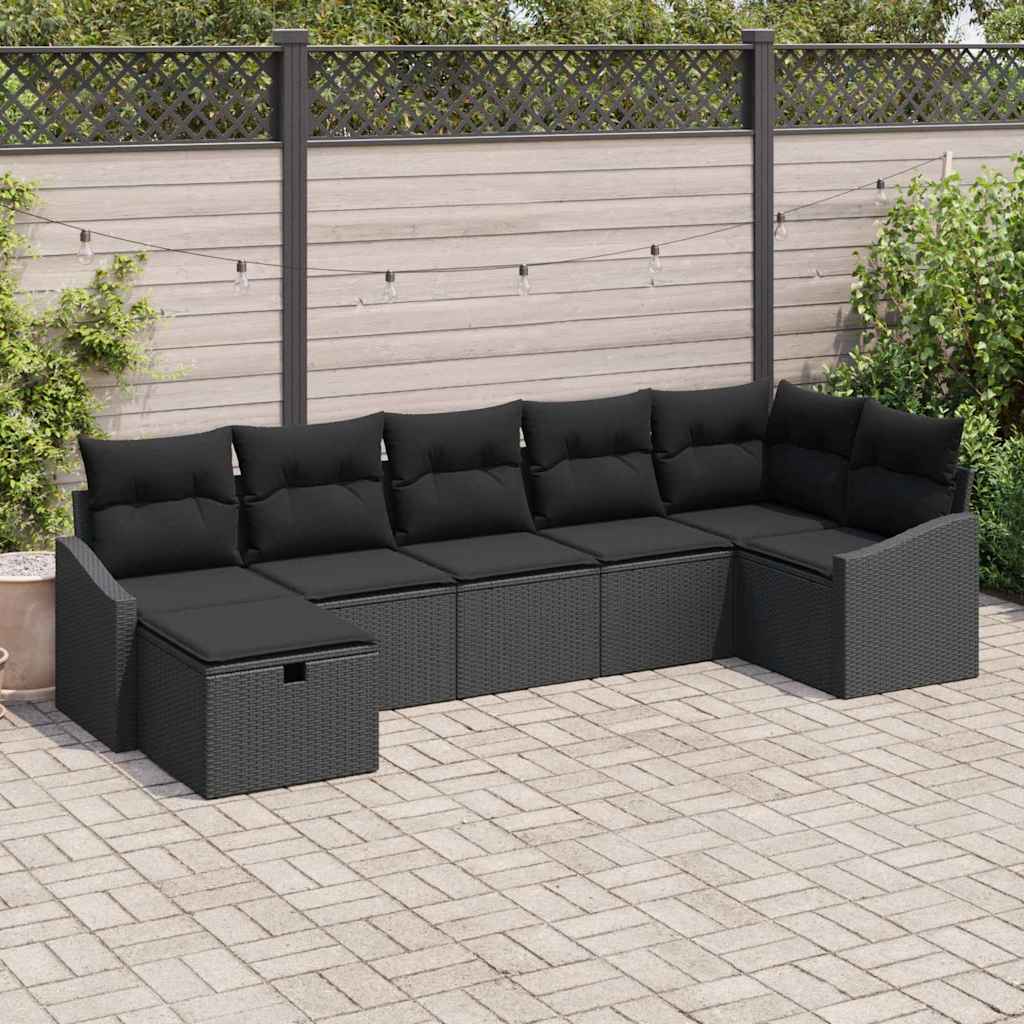 Garden Sofa Set with Cushion 7 pcs Black Poly rattan