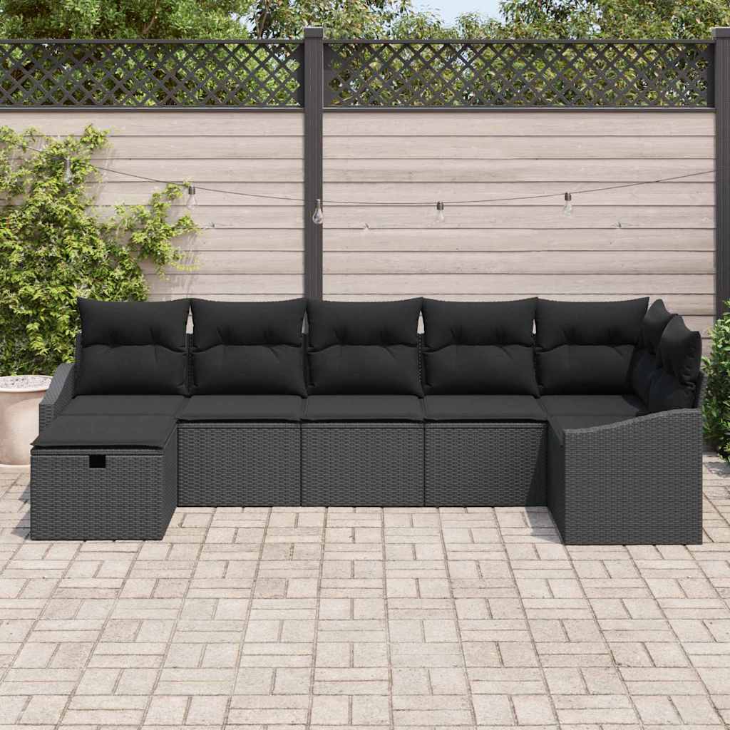 Sofa Set with Cushion with Storage Black Poly Rattan