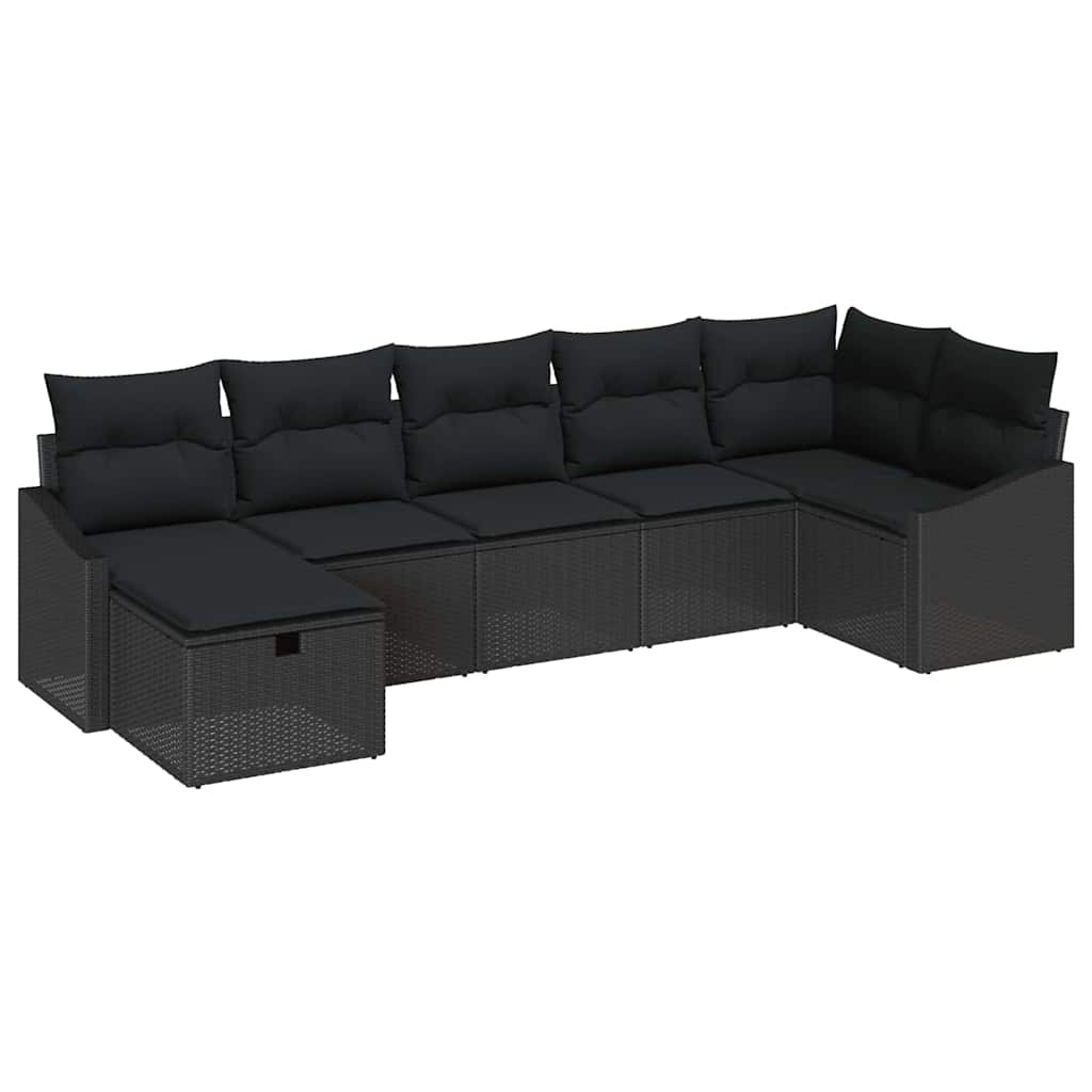 Garden Sofa Set with Cushion 7 pcs Black Poly rattan