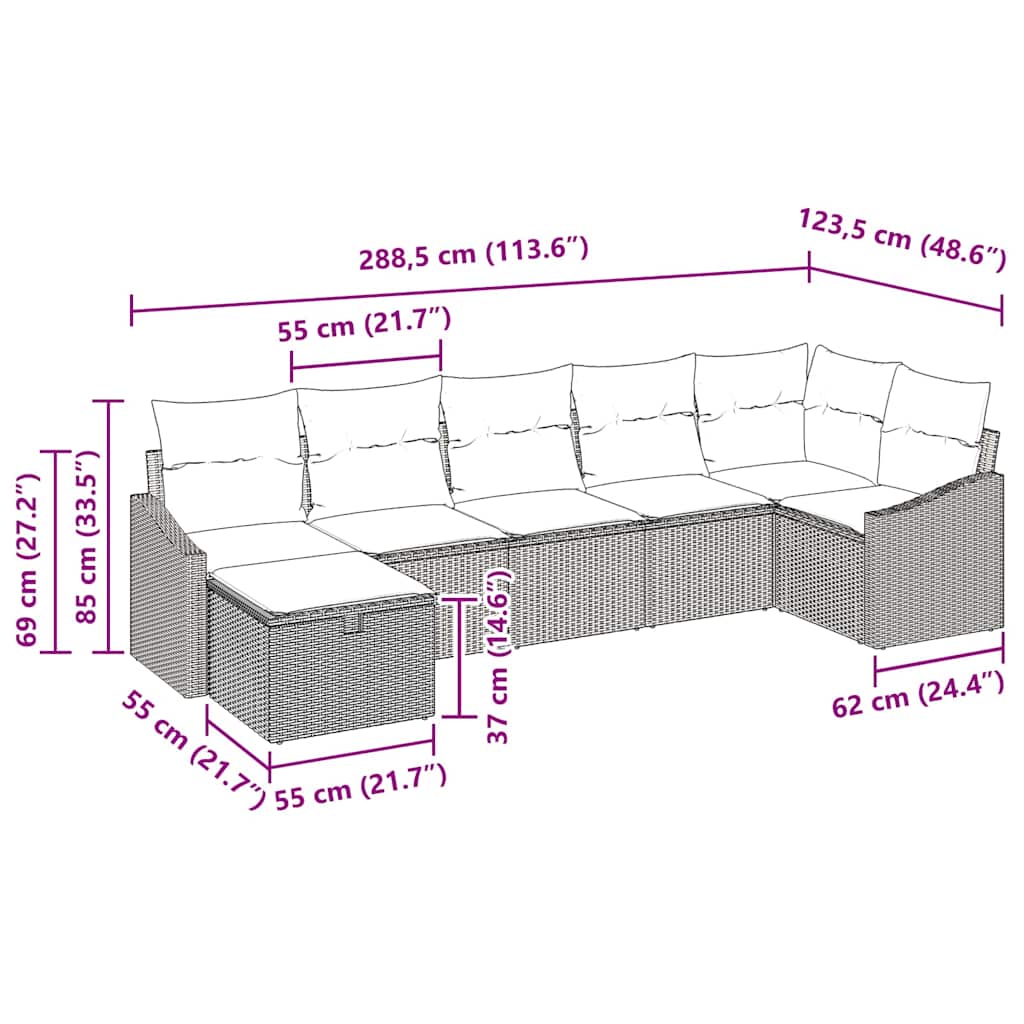 Garden Sofa Set with Cushion 7 pcs Black Poly rattan