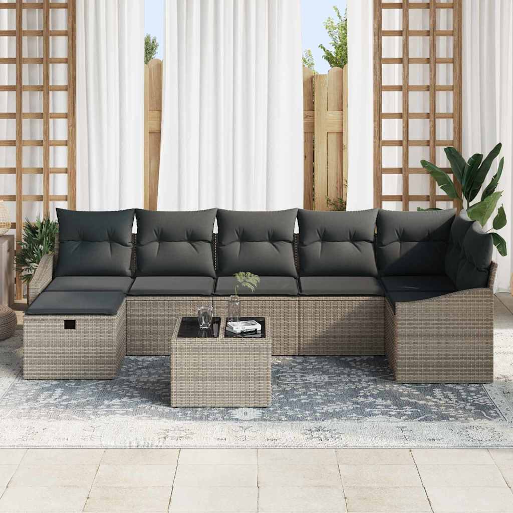 Sofa Set with Cushion with Storage Grey Poly Rattan