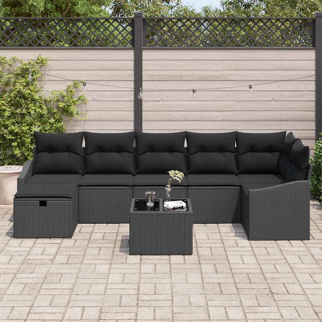 Garden Sofa Set with Cushion 8 pcs Black Poly rattan