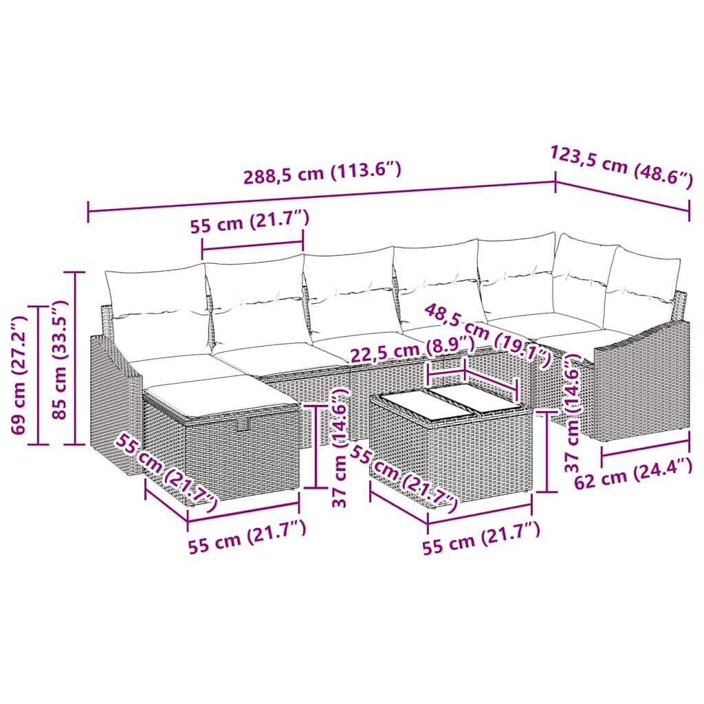 Garden Sofa Set with Cushion 8 pcs Black Poly rattan